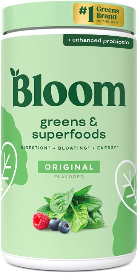 Bloom Nutrition Superfood Greens Powder, Digestive Enzyme mit Probiotika und Präbiotika, Gut Health, Bloating Relief für Frauen, Chlorella, Green Juice Mix mit Rübenwurzelpulver, 60 SVG, Original