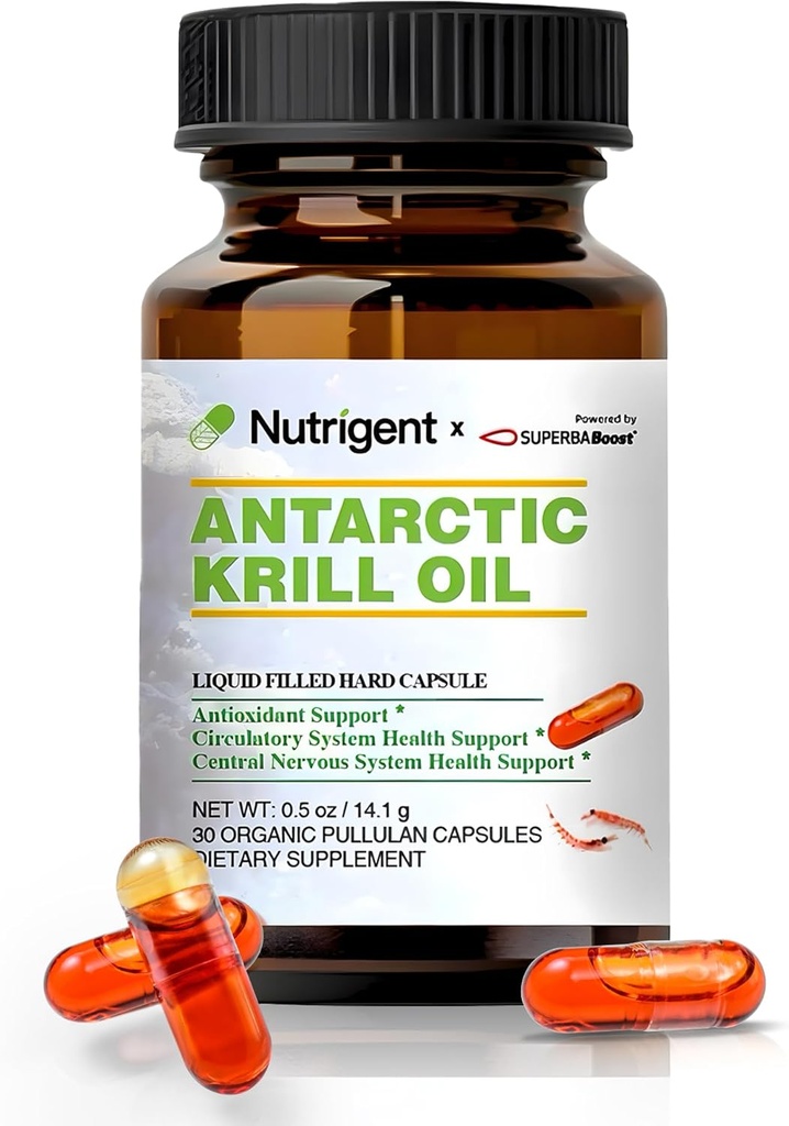 Antarktis Krillöl 350 mg, flüssige gefüllte Bio-Kapseln, Omega-3 EPA, DHA, Astaxanthin und Phospholipide Ergänzung, Unterstützung Herz, Gehirn & Gelenke Gesundheit, Kein Fisch Nachgeschmack, 30 Count