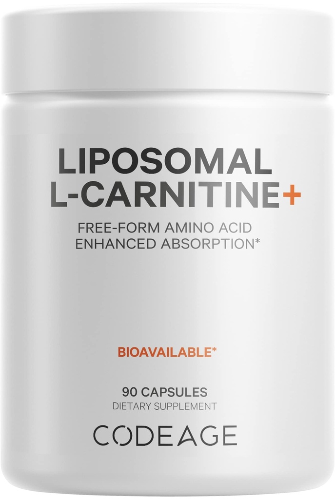 Codeage Liposomal L-Carnitin + Supplement - 500 mg L-Carnitin L-Tartrate pro Servieren - Free-Form Amino Acid - Carnitin - Liposomale Lieferung - Vegan, Non-GMO, Gluten-Free - 90 Kapseln