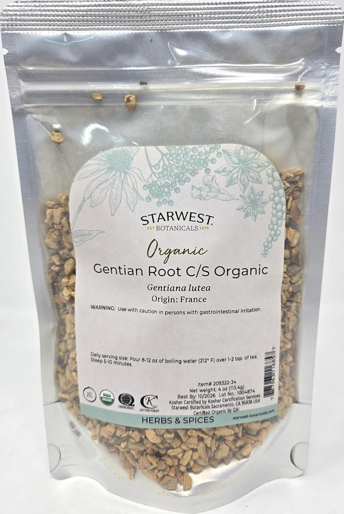Starwest Botanicals Organic Gentian Root C/S, 4 Unzen