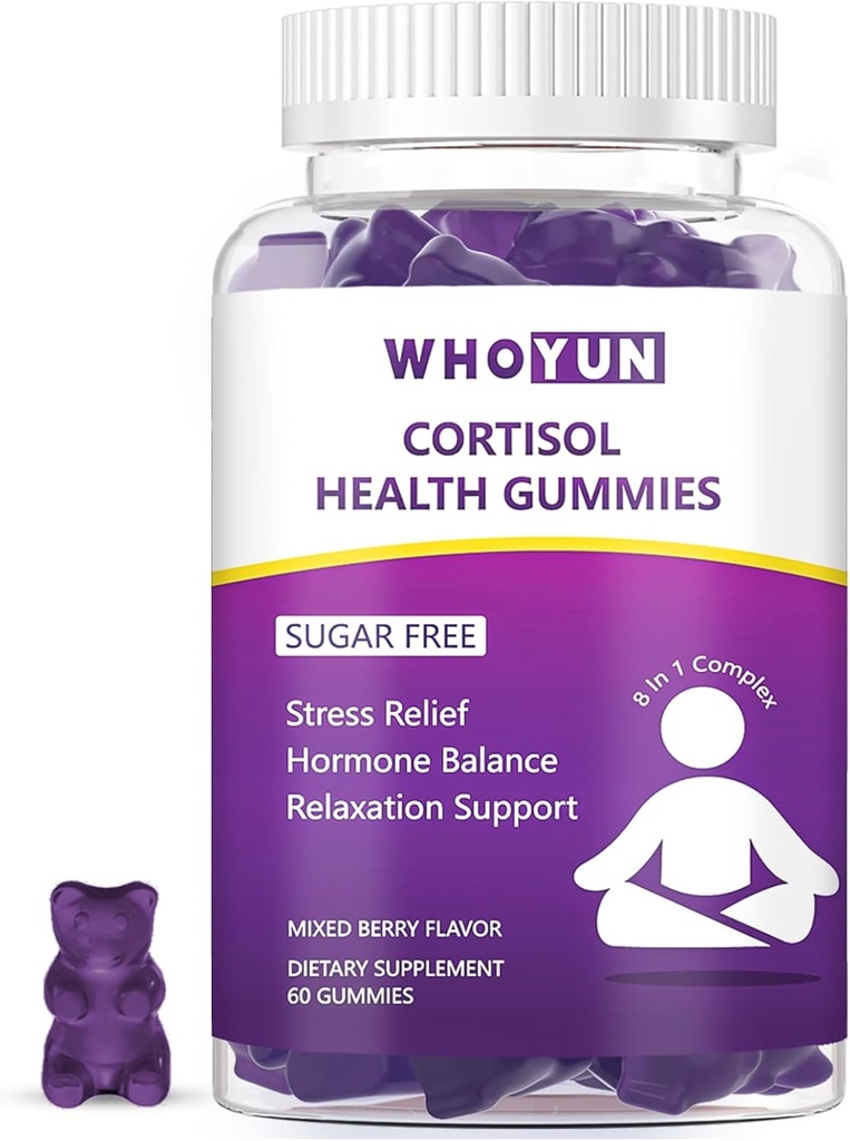 Cortisol Supplement Gummies for Women, Lower Cortisol with Phosphatidylserine Ashwagandha Magnesium, Stress Relief, Vegan Sugar Free, 60 Count