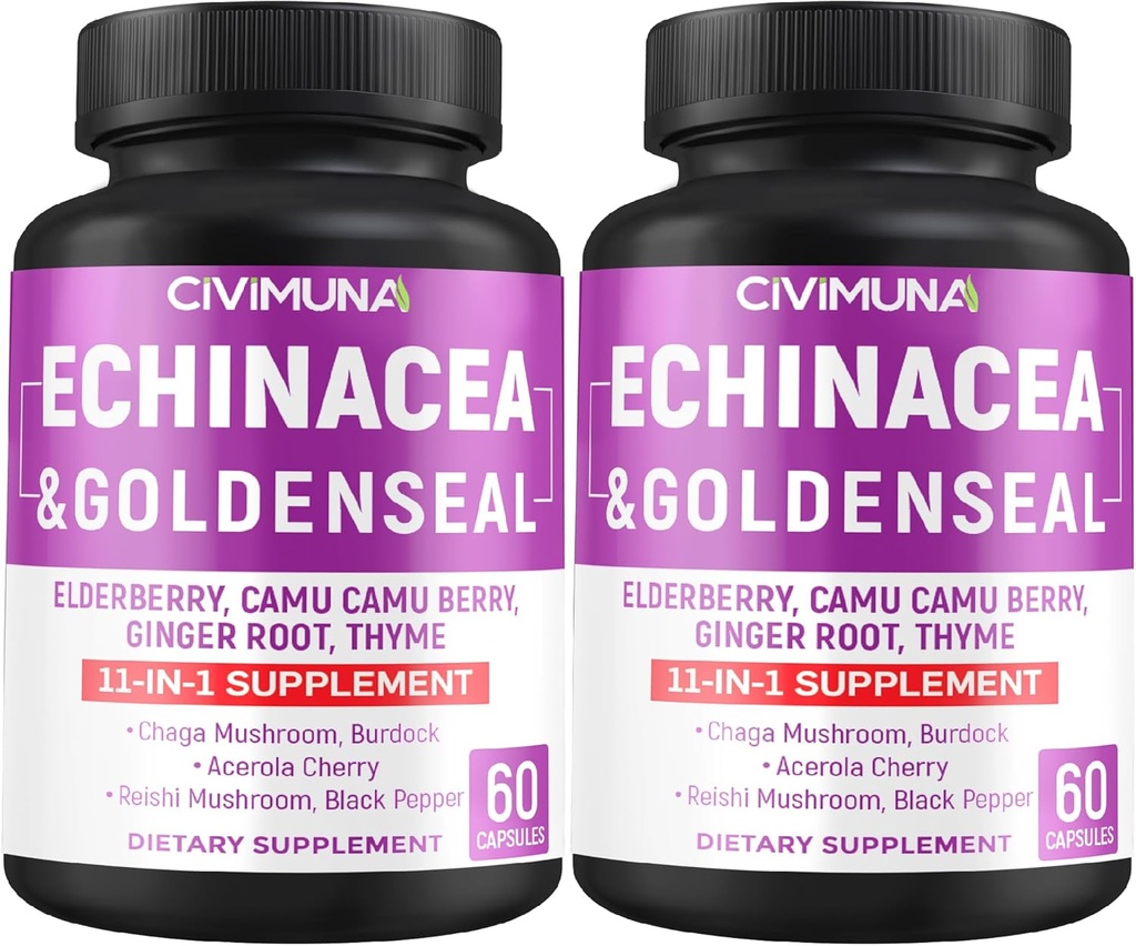 Echinacea Kapseln mit Echinacea, Goldenseal Wurzel, Elderberry - 120 Kapseln für 4 Monate Versorgung (Pack von 2)