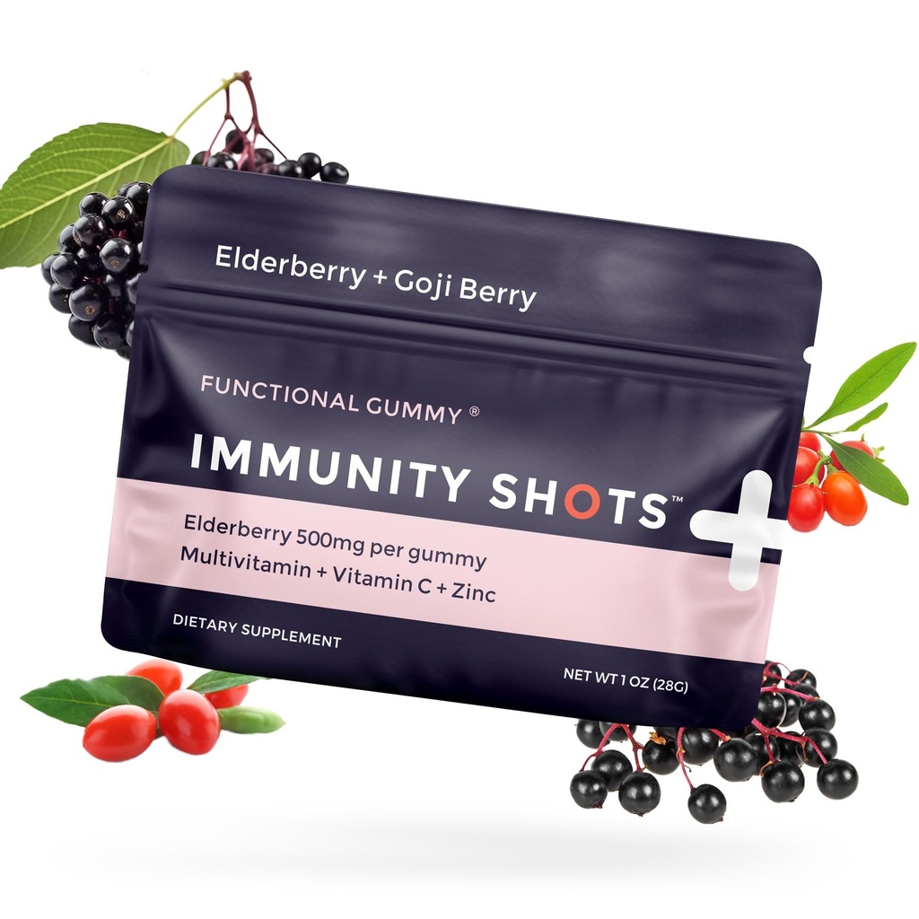SGC Immunity Shots - Elderberry und Goji Berry 500mg Multivitamin Gummis (12-Packs, 4 pro Pack) Immunsystem Support Supplement, Vegan, Glutenfrei, Pflanzenbasiert, Made in USA