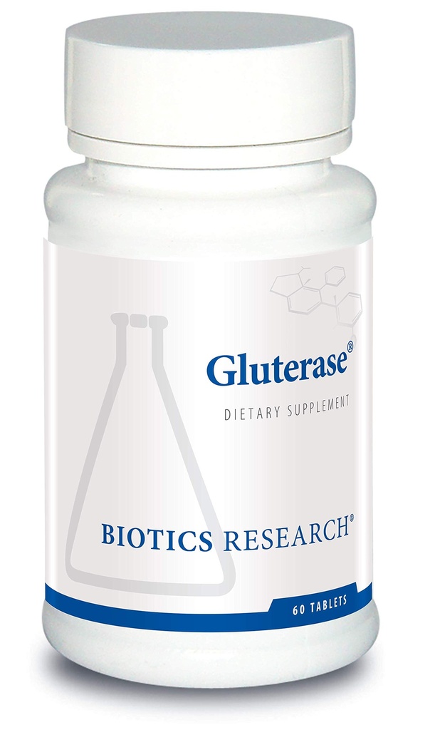Biotics Research Gluterase Dietary Enzymes for Digesting Gluten, Specialized Enzyme Preparation, Tolerase, Gut-Supportive Nutrients, Okra, Marshmallow, Vitamin U Complex, 60 Tablets