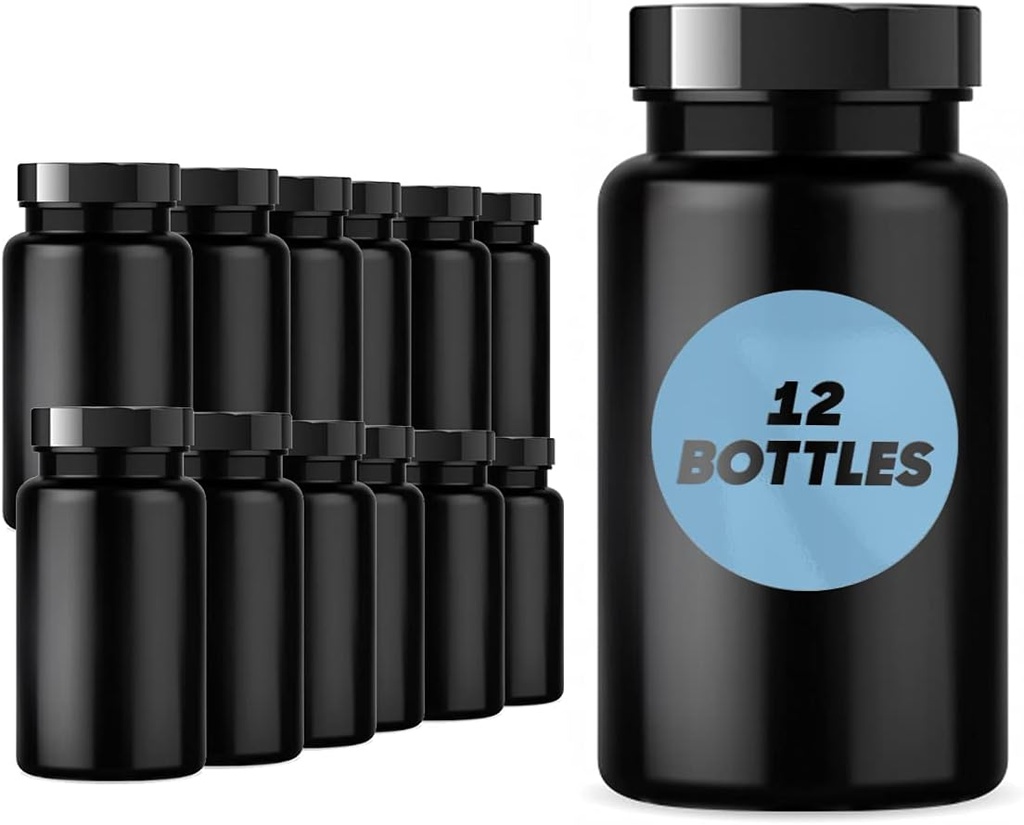 Plastic Pill Bottle (12 Pack) Dark Amber Container mit glattem Deckel, 38-400 Hals, 120 cc Kapazität
