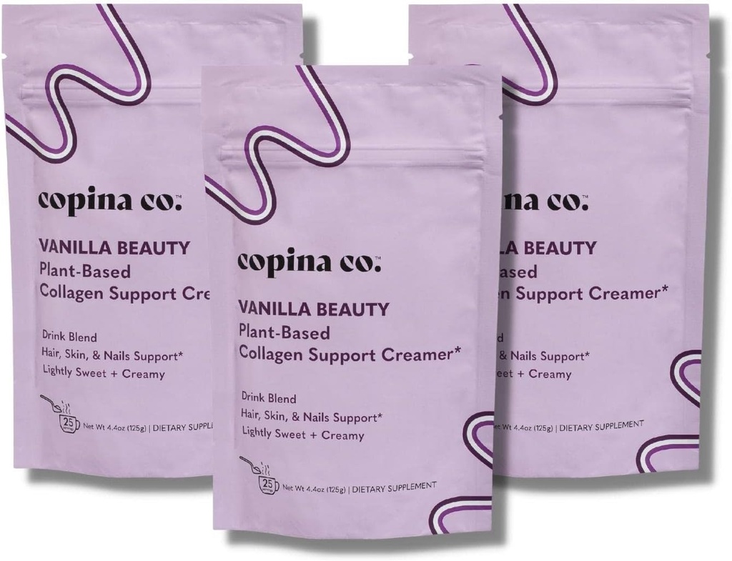 Copina Co. Vanilla Beauty Vegan Collagen Booster Creamer - Plant Based Collagen Support Smoothie Drink Vegan Creamy Blend | Vanilla Flavor | 3 Bags - 25 Portionen pro Tasche