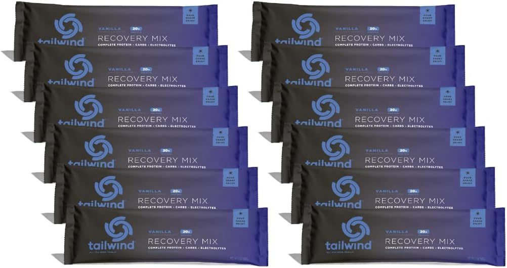 Tailwind Nutrition Recovery Mix, 20 Gramm Komplettprotein, Kohlenhydrate und Elektrolyte Pulver-Getränk-Mix für Post-Workout, frei von Gluten, Soja und Dairy, Vegan, 12 Portionen, Vanille