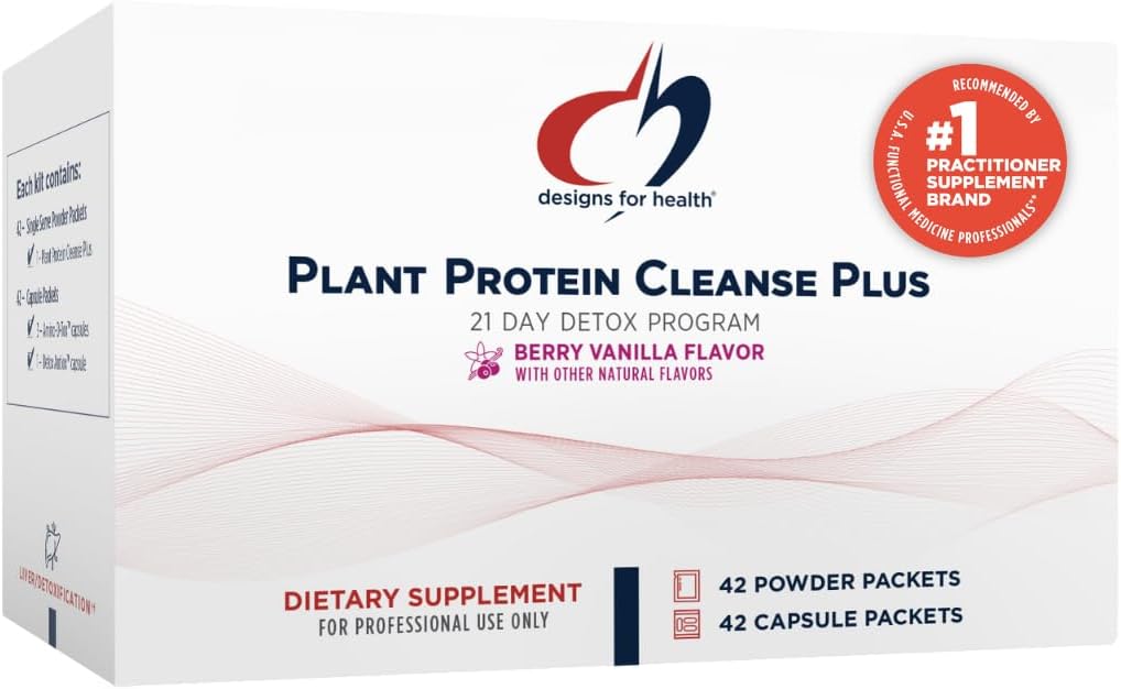 Designs for Health Plant Protein Cleanse Plus 21 Day Detox Program - Fördert gesunde Leberfunktion + Stoffwechselreinigung mit Antioxidantien + Kräuter, Vegetarisch (42 Protein Powder Drink + Vitamin Packs)