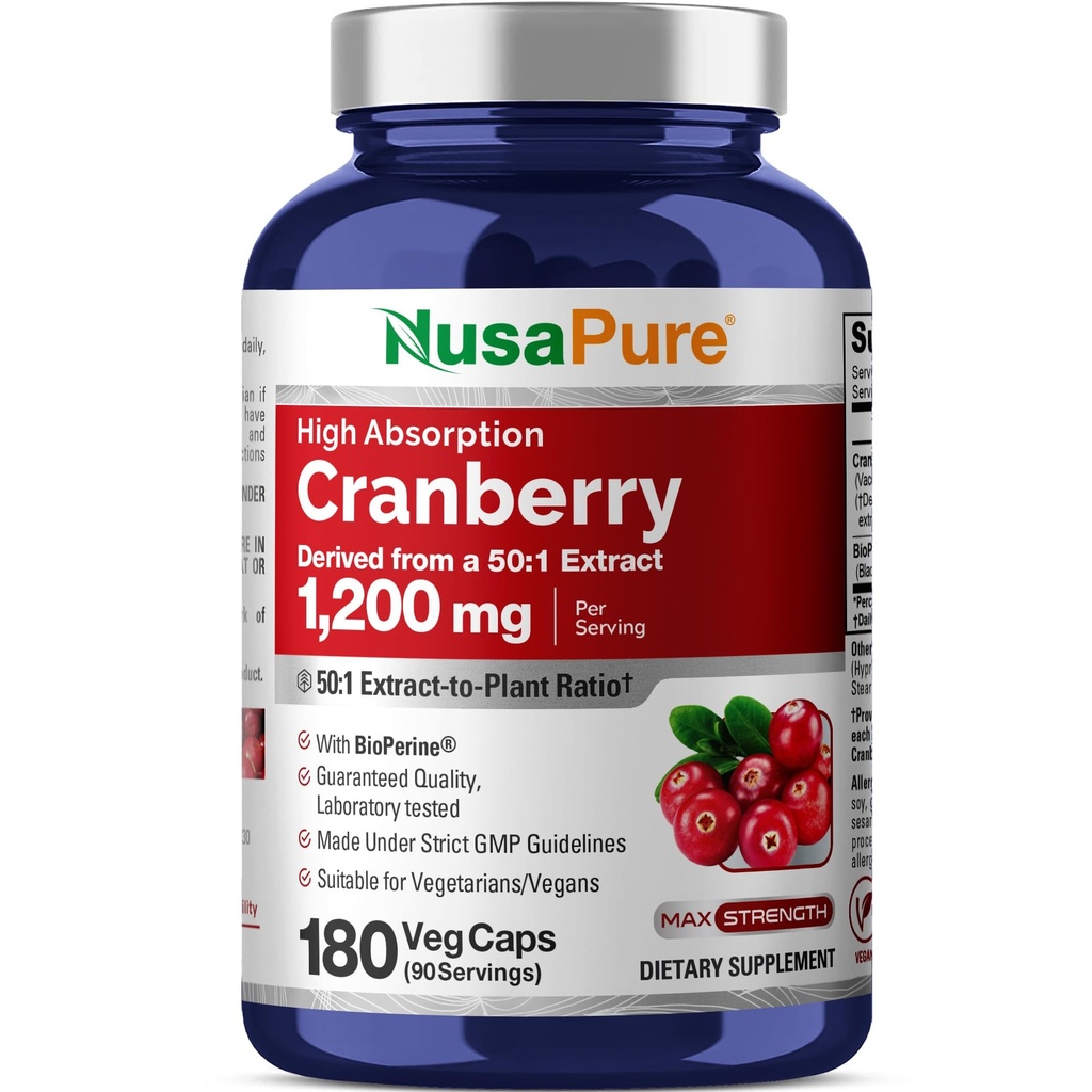 NusaPure Cranberry 60.000 mg 180 Veg Caps (Bioperine, Non-GMO, Vegan)