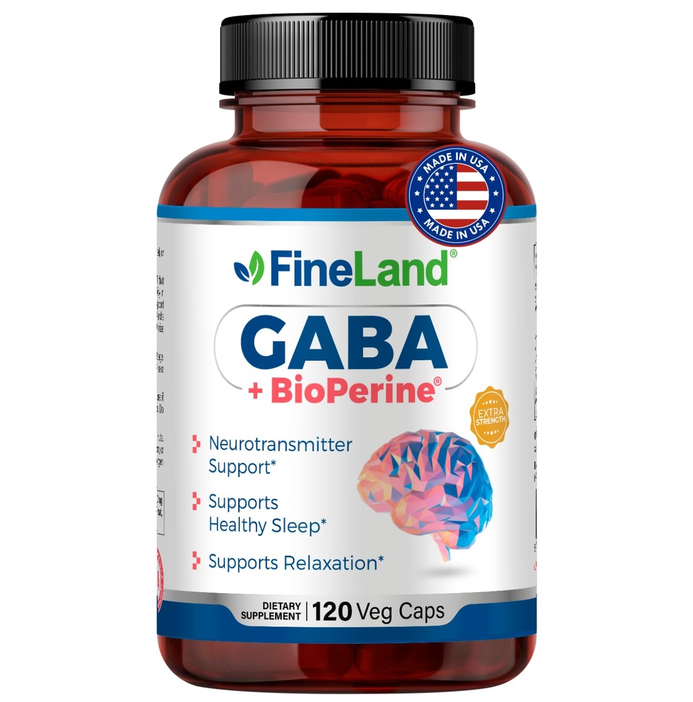 FineLand GABA + BioPerine® – Gamma-Aminobuttersäure-Ergänzung für Entspannung & Daily Calm | Unterstützt Emotional Well-Being, Vegan – 120 Kapseln, Made in USA