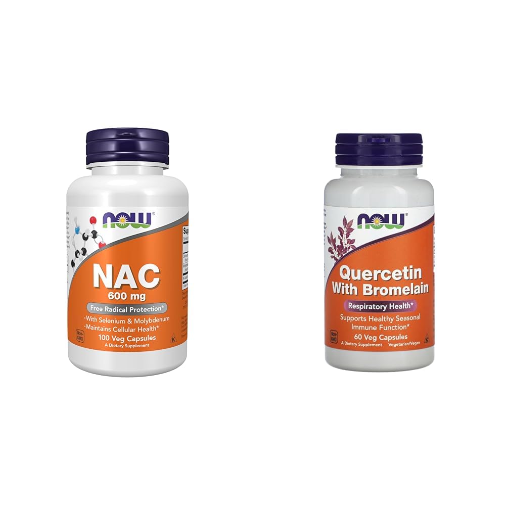 Jetzt Nahrungsergänzungsmittel, NAC (N-Acetyl Cystein) 600 mg mit Selenium & Molybdän, 100 Veg Kapseln und jetzt Quercetin mit Bromelain - 60 Veg Kapseln