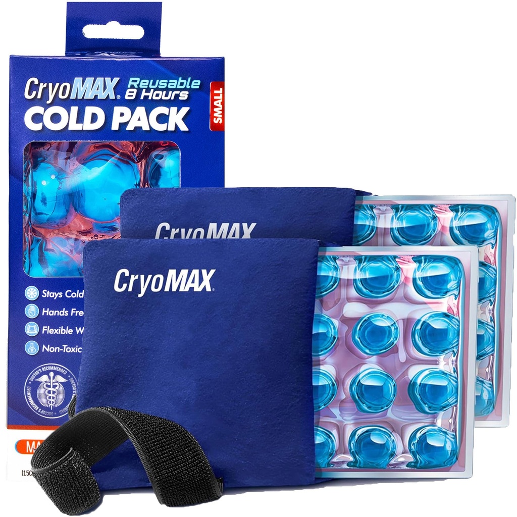 CryoMAX Cold Pack, wiederverwendbar, 8 Hour Cold Therapy Ice Pack, Small, 6"x 6" (Pack mit 2)