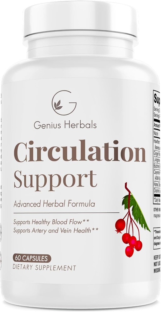 Zirkulationsunterstützung - mit Hawthorn, Butchers Broom, L-Arginin, Varicose Veins Support - 60 Kapseln