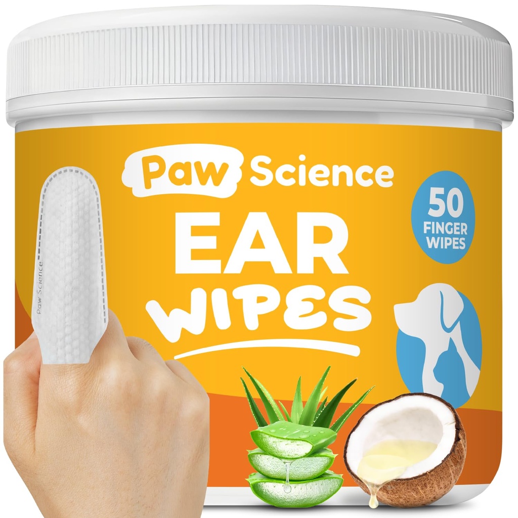 Dog Ear Cleaner Wipes – Finger Wipes für Hunde & Katzen – Reinigung, Beruhigend, &amp; Deodorieren juckende Ohren – Pet Ear Relief Solution (Coconut)