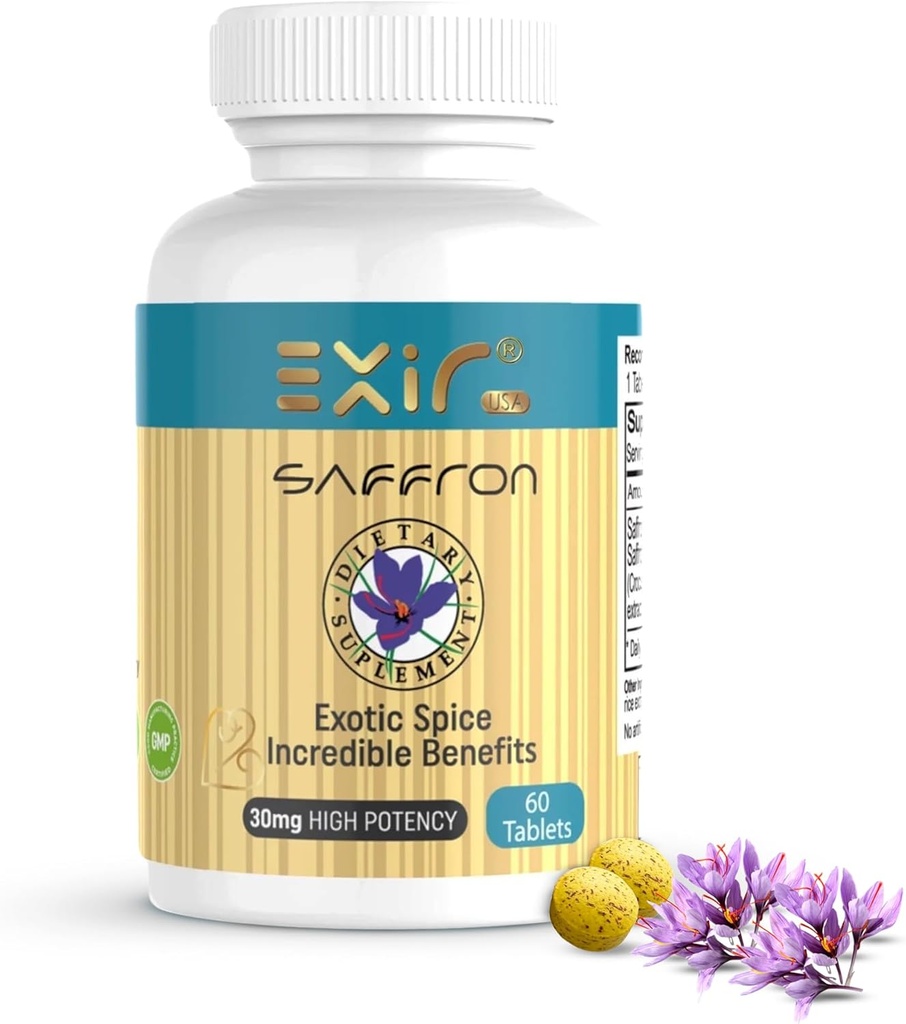 EXIR Saffron Supplement | Unterstützt Fokus, Gesunde Essen Habits, Stimmung, Stoffwechsel, 60 Tabletten