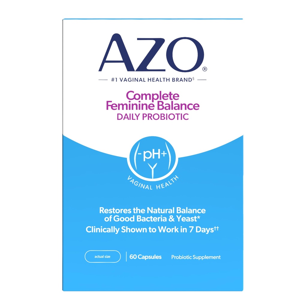 AZO Complete Feminine Balance Daily Probiotics für Frauen, Klinisch getestet, um Vaginale Gesundheit zu schützen, hilft Gleichgewicht pH und Hefe, Non-GMO, 60 Count