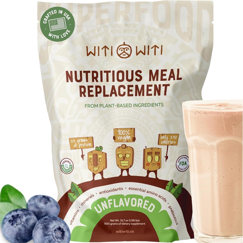 WitiWiti Vegan Meal Ersatz, Unflavored - Pflanzenbasiertes Proteinpulver 23g - Superfood, Greens, Prebiotics, Vitamins and Minerals - Dairy&Gluten Free - Alle in einem Shake für Frauen & Männer, 15 Svgs
