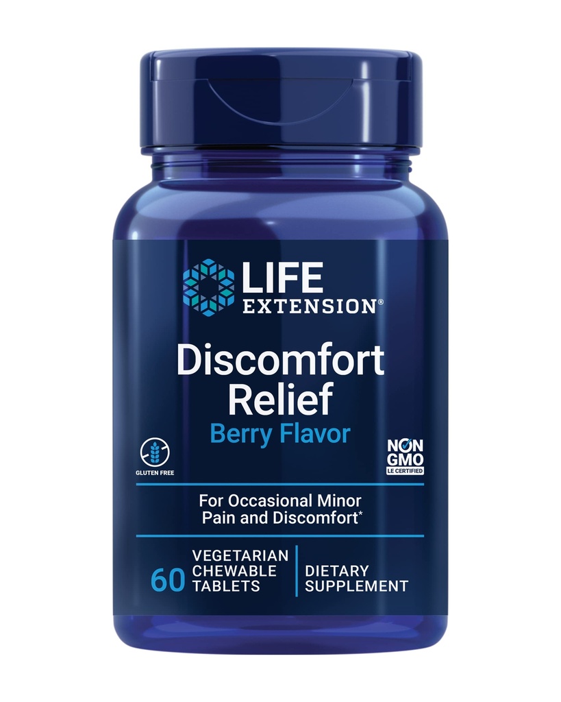 Lebensverlängerung Pea Discomfort Relief (Berry Flavor) für okziale Minor Pain & Discomfort – Palmitoylethanolamid Supplement - Glutenfrei, Non-GMO, Vegetarisch – 60 Chewable Tablets