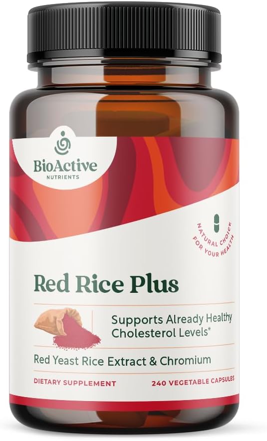 BIOACTIVE NUTRIENTEN Red Rice Plus Supplement- 240 Gemüsekapseln - proprietäre Mischung aus Turmeric, Black Pepper, Cayenne Pepper, Ginger Root und Rosemary - Cholesterol Support