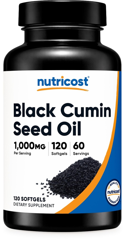 Nutricost Black Seed Oil (Cumin) - Kaltgepresst, Quelle von Omega 3 6 9-120 Softgels, 1000mg pro Servierung, 60 Servierungen - Non-GMO und Glutenfrei
