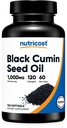 Nutricost Black Seed Oil (Cumin) - Kaltgepresst, Quelle von Omega 3 6 9-120 Softgels, 1000mg pro Servierung, 60 Servierungen - Non-GMO und Glutenfrei