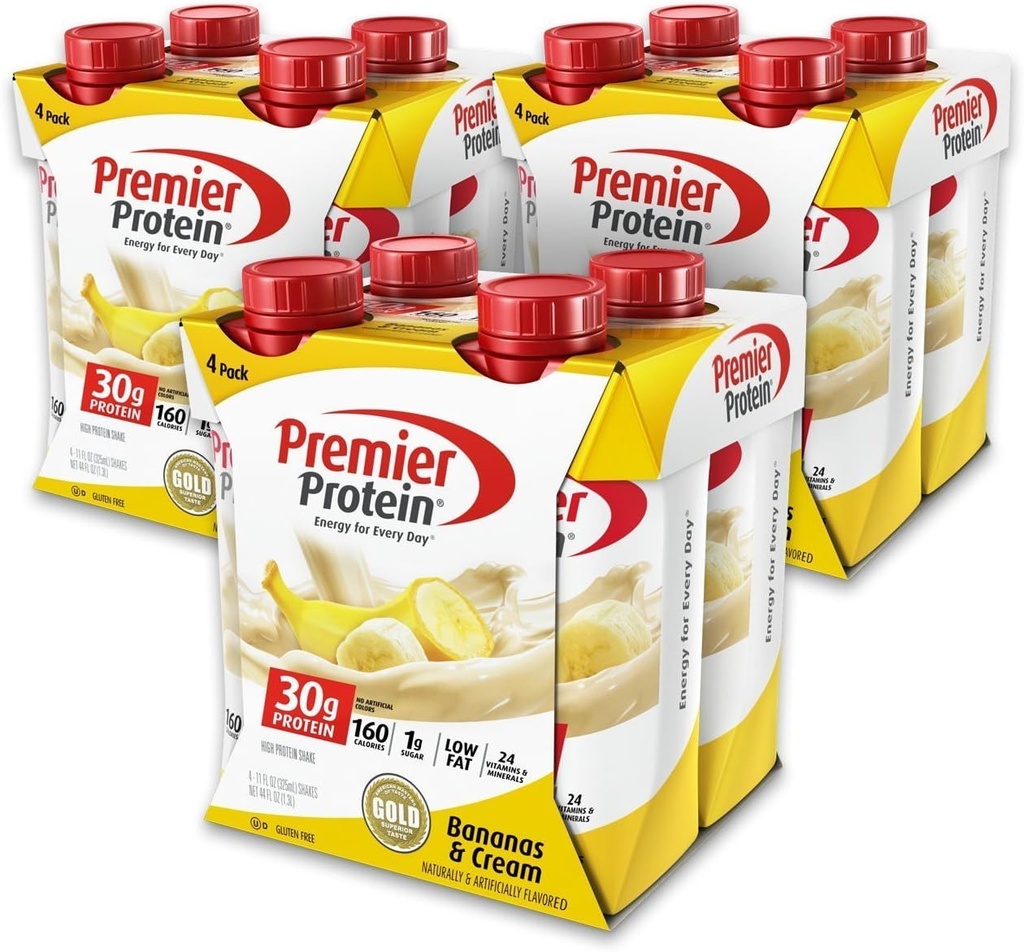 Premier Protein iiEjNj 30g Protein Shake, 11 fl oz Bottle, Banana 12 Count (2 Pack)
