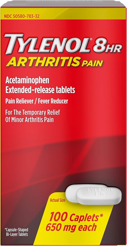 Tylenol 8 HR Arthritis Pain Caplets, 650mg - 100 ct, Packung von 4