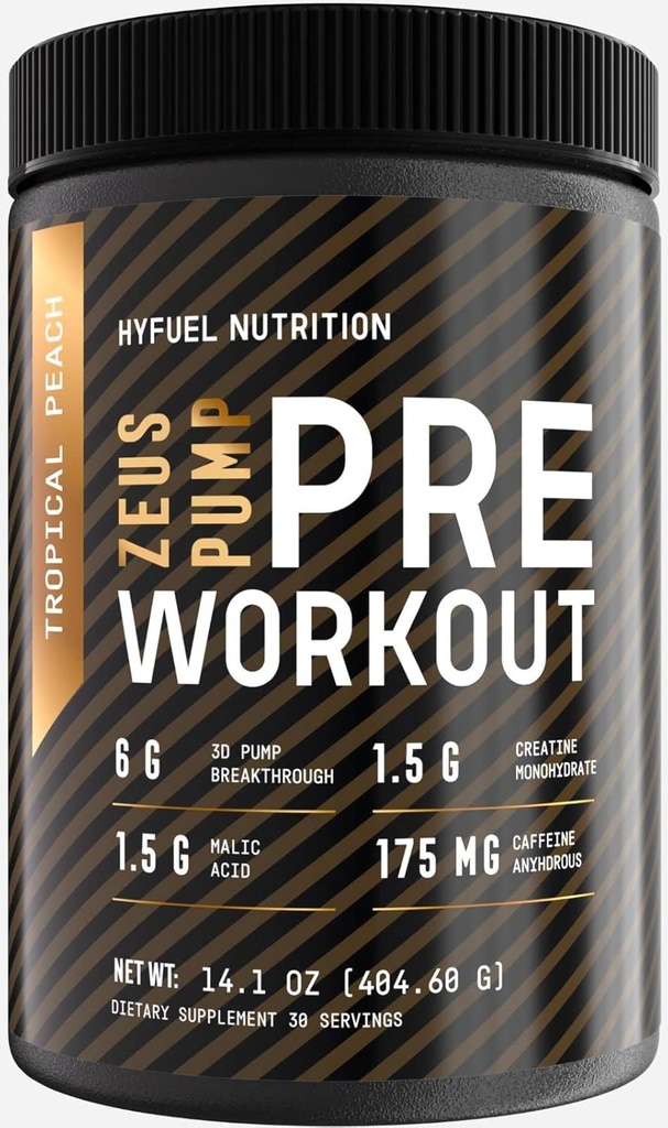 Zeus Pump Pre Workout Powder - Boost Focus und Energy - PreWorkout mit Kreatin, L-Citrulline, Agmatin, Kanna, Betaine Anhydrous - 3D Pump Breakthrough® Formel, Sugar-Free - Tropical Peach Flavor