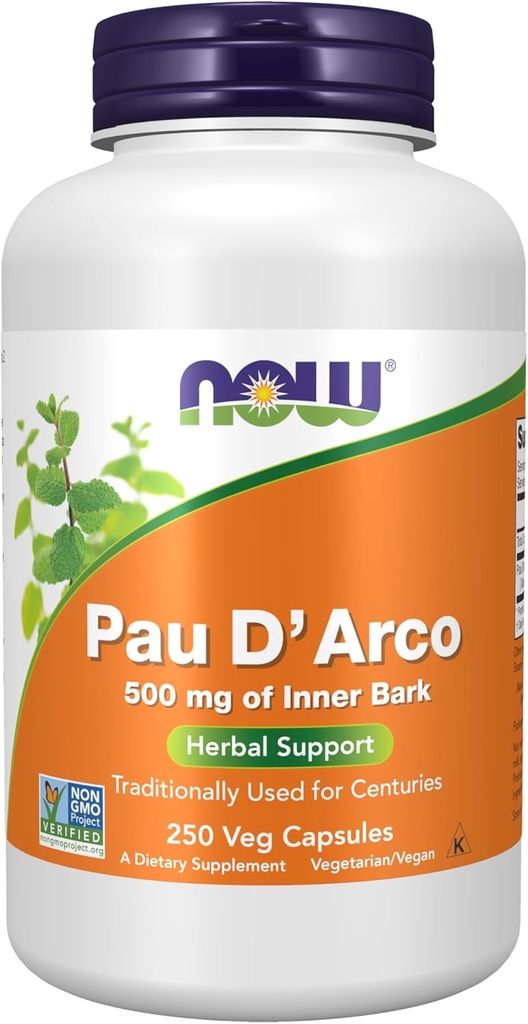 JETZT Ergänzungen, Pau D'Arco (Tabebuia heptaphylla) 500 mg, Kräuterunterstützung, 250 Veg Kapseln