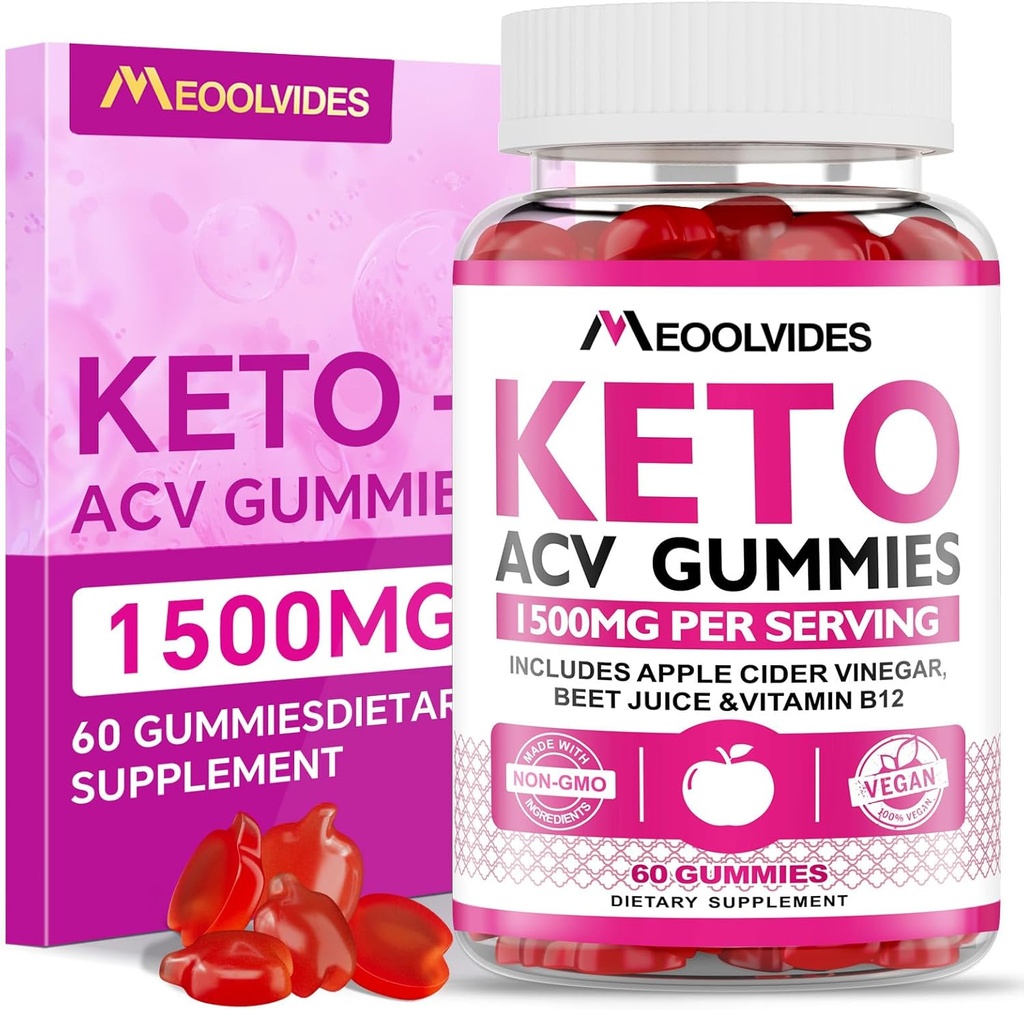 Keto ACV Gummies - Apfelessig mit B6 & B12, Vegan, Gelatin-Free, Keto-Unterstützung, Detox Cleanse, Non-GMO, für Männer & Frauen, 60 Graf