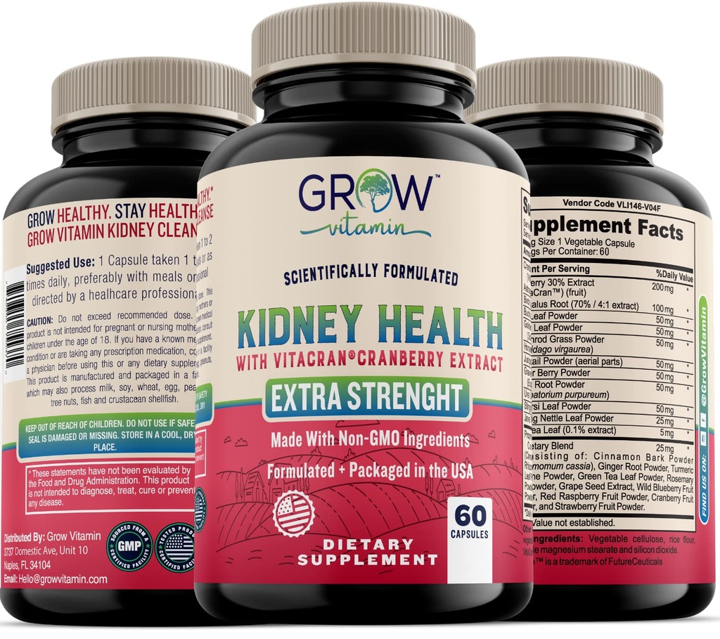 Vitamin Premium Kidney Cleanse Supplement wachsen – Leistungsstarke Nierenunterstützung Formel mit Cranberry Extrakt hilft gesunden Nieren & Harnweg Unterstützung – 60 vegetarische Kapseln