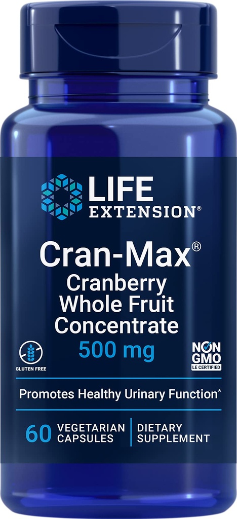 Lebensverlängerung Cran-Max®, 500 mg, Cranberry Ganze Frucht Konzentrat, fördert Urinary Tract Gesundheit mit leistungsstarken Antioxidantien, Glutenfrei, Vegetarisch, Non-GMO, 60 Kapseln