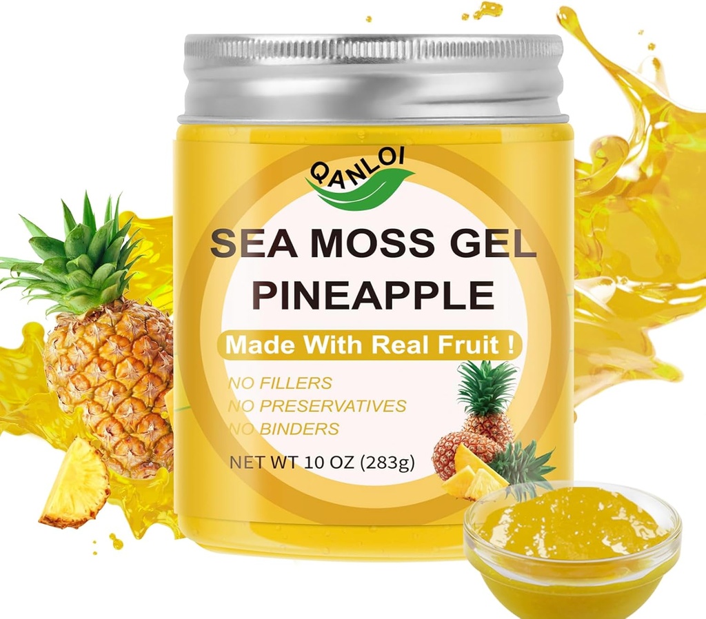 Bio Sea Moss Gel,(10OZ) Irish Seamoss Gel Made with Real Fresh Fruit,Gluten-Free&Vegan Friendly&Non-GMO Superfood with All Natural Essential Vitamins,Minerals (Pineapple)
