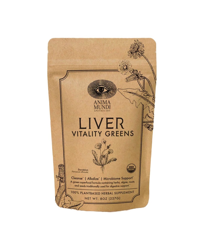 Anima Mundi Apothecary Super Greens Powder - Lebende Vitalität - Bio Superfood Greens & Kräuter-Präbiotika für Leberentgiftung, Sauberkeit & Unterstützung - mit Fair Trade Dandelion, Milchdistle & More (8oz)