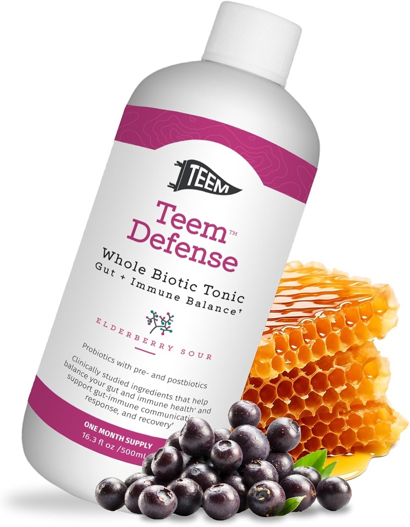 Teem Defense Liquid Probiotic mit Elderberry, Ganz biotic Tonic für Verdauung & Immunität, Prebiotic Probiotic & Postbiotic Supplement für Kinder und Erwachsene, 30 Tage Versorgung – 16.3 Fl.Oz