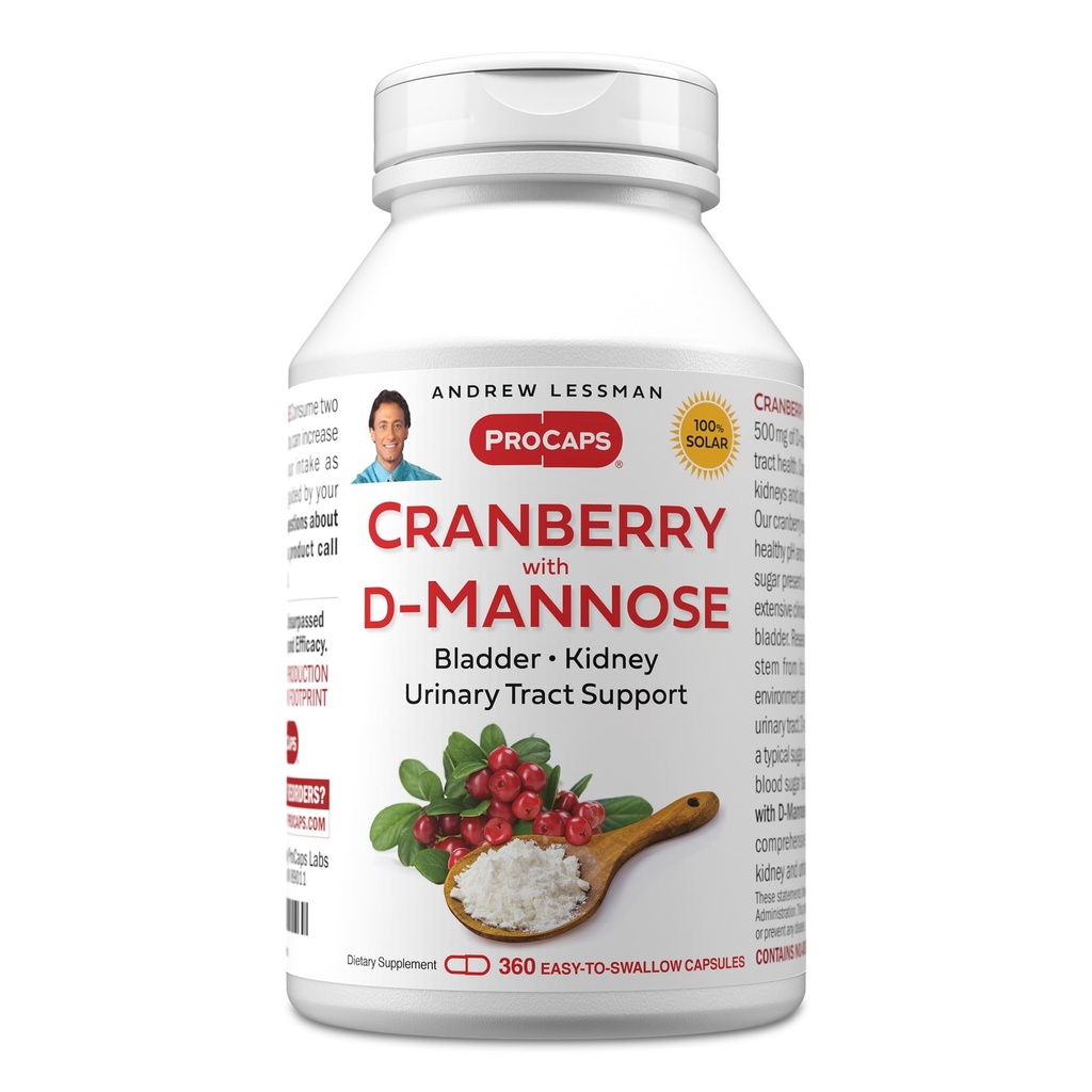 ANDREW LESSMAN Cranberry mit D-Mannose - 360 Kapseln - Unterstützt Blasen, Nieren und Harnwege Gesundheit. High Potency Standardisierte Cranberry Konzentrat und D-Mannose. Einfach zu Swallow Kapseln