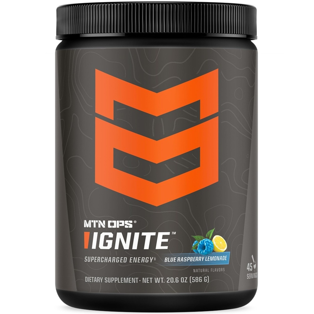 MTN OPS Ignite Energy Drink Powder, Gluten Free Nootropic Supplement Drink Mix, L Arginin, L Citrulline, Koffein & Nootropic Zucker-Freigetränk-Mix, 45 Servierungen, Blau Himbeere Limonade