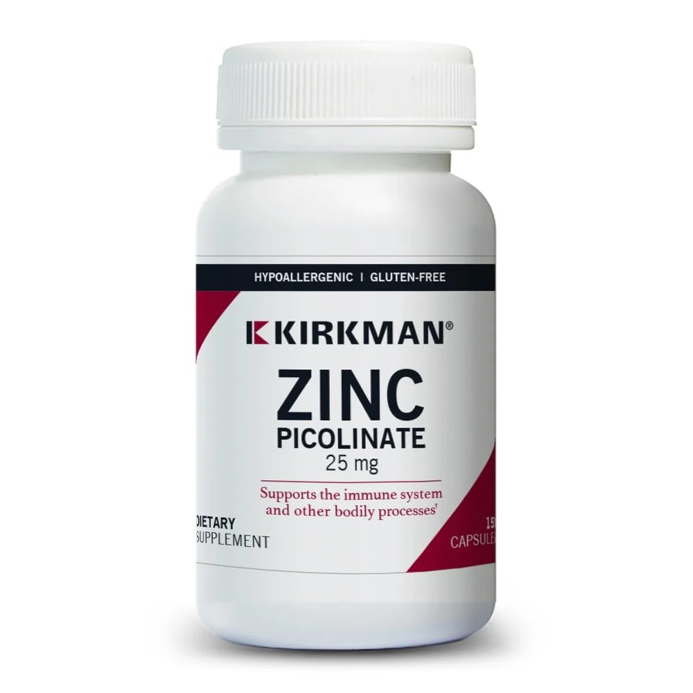 Kirkman – Zink Picolinat 25 mg - Allergiker – 150 Vegetarische Kapseln – Glutenfrei – Caseinfrei – Mineralien