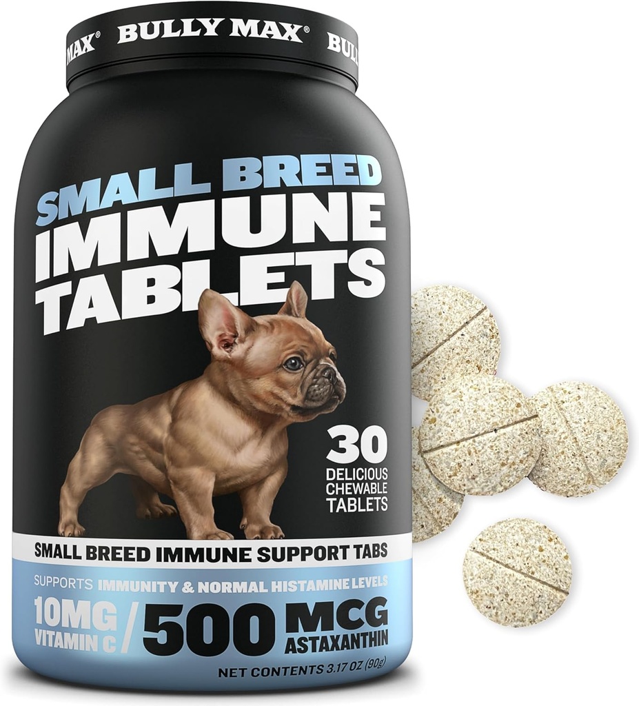 Bully Max Small Breed Dog Immununterstützung Tablets - Kaubarer Hund Multivitamin Immunität Booster Ergänzung Tabs für Welpen & Erwachsene Hunde - Pet Vitamine mit Astaxanthin, Colostrum, Turmeric - 30 Tabletten