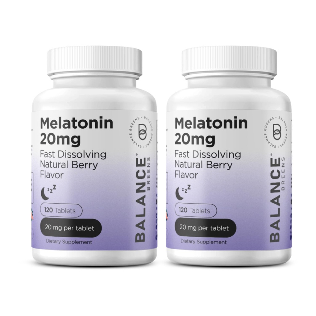 Melatonin 20mg Fast Dissolve Tablets - Hohe Potenz, schnelles Handeln, natürliche Schlafunterstützung - Schlafhilfen für Erwachsene - Non-Groggy, Drug-Free Formula - 120 Schlafpillen - Paket von 2