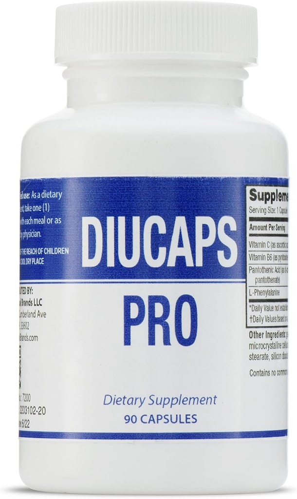 DIUCAPS PRO 90 Kapseln - Vitamine und Aminosäuren. C, B5, B6, L Phenylalanin. Hergestellt von Legere Pharmaceuticals für ES Global Brands.