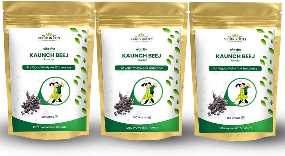 Kaunch Beej Powder – Natürliche Ayurvedische Kräuter für tägliche Wellness | 100% Pure & Vegan 100g Jede(Pack mit 3)