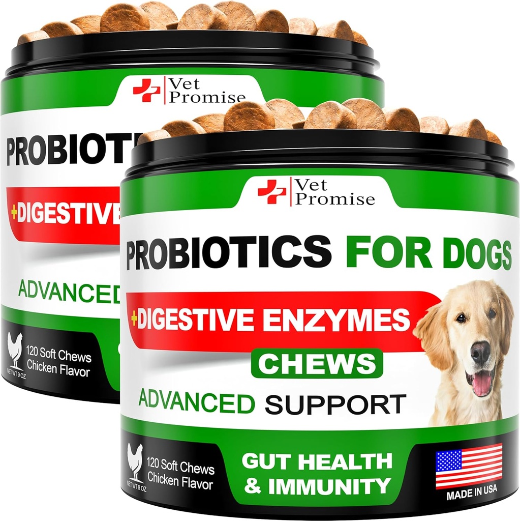 (2 Pack) Probiotics for Dogs - Dog Probiotics and Digestive Enzymes for Gut Health, Itchy Skin, Allergien, Immunität, Yeast Balance - Prebiotics - Reduce Diarrhea, Gas - 240 Probiotic Chews für Hunde