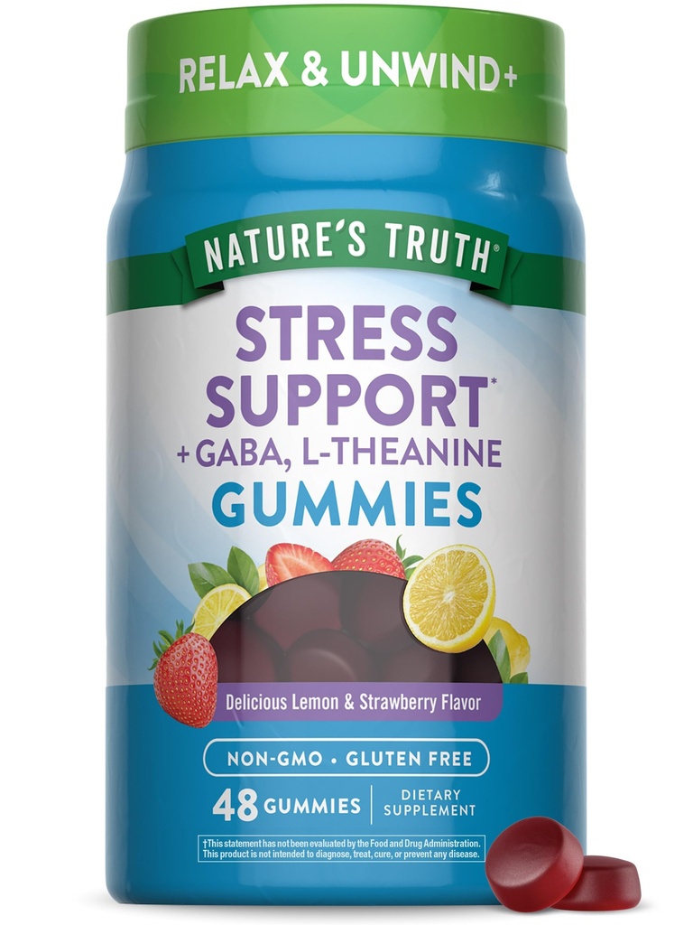 Nature's Truth Stress Relief Gummi für Erwachsene | mit Gaba, L Theanine und Zitronenbalsam | Zitronen Erdbeeren Flavor | Non-GMO & Gluten Kostenlose Ergänzung