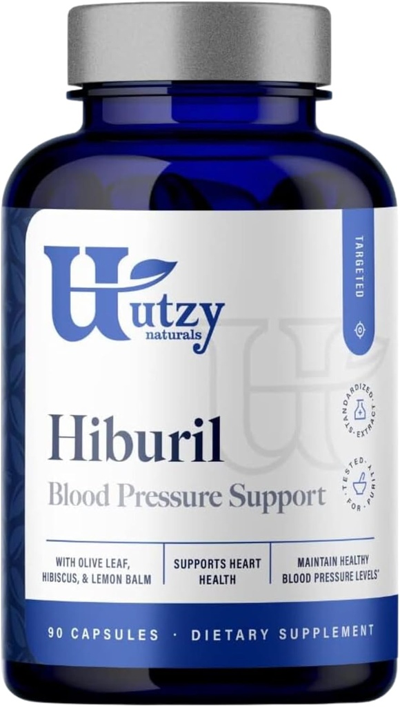 Utzy Naturals Hiburil | Blutdruck-Unterstützung Formel | mit Olivenblatt-Extrakt, Hibiscus-Extrakt, & Zitronenbalsam-Extrakt | 90 Kapseln