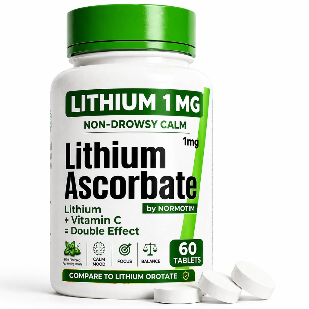 Lithium Ascorbate 1mg – Sichere Alternative zu Lithium-Orotat – Mikrodose Lithium-Ergänzung für Stimmung, Fokus und Ruhe – Vitamin C-Unterstützung – 60 Tabletten – Made in USA