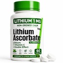 Lithium Ascorbate 1mg – Sichere Alternative zu Lithium-Orotat – Mikrodose Lithium-Ergänzung für Stimmung, Fokus und Ruhe – Vitamin C-Unterstützung – 60 Tabletten – Made in USA
