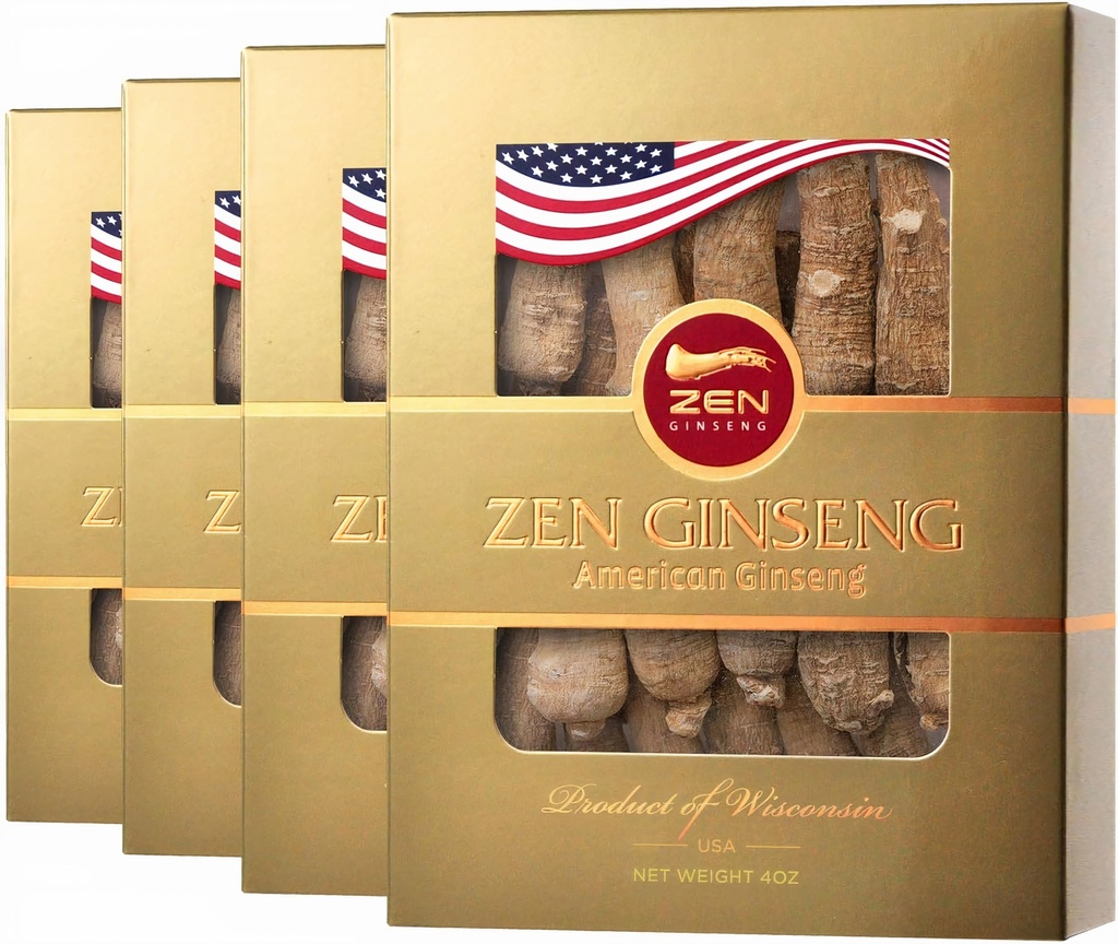4 Boxen American Ginseng Root — Super Long Jumbo Wisconsin Ginseng (4oz/Box) Performance & Mental Health für Männer & Frauen