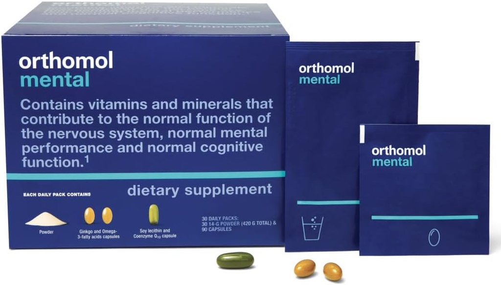 Orthomol Mental, 30-Tage-Versorgung, Premium-kognitive Unterstützungsergänzung mit essentiellen Hirnnährstoffen für verbesserte Fokus & Energie