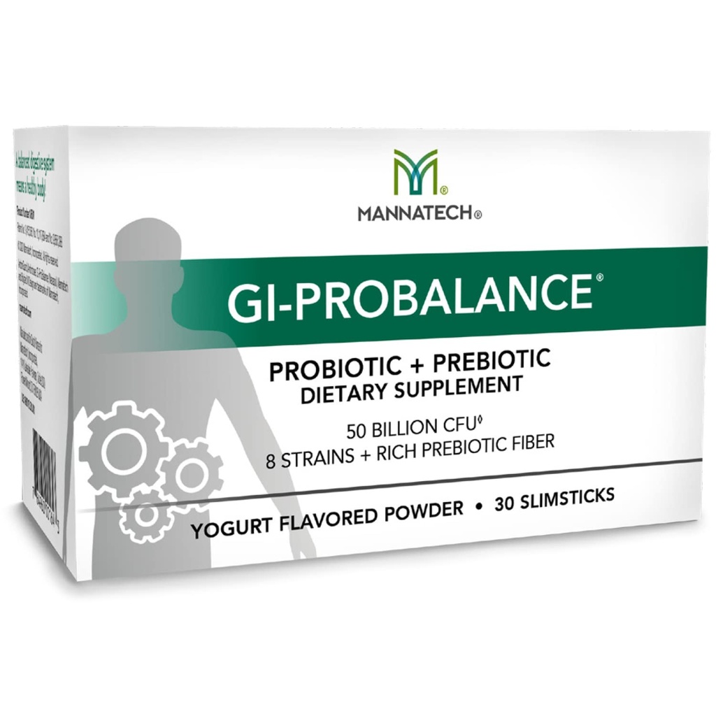 Mannatech Prebiotics and Probiotics, 30 Slimsticks, Joghurt Flavor, GI-ProBalance w/MannaBiotic Blend, Pre and Probiotics Powder for Gut Health, w/ 8 Strains, Rich Prebiotic Fiber & 50 Billion CFU